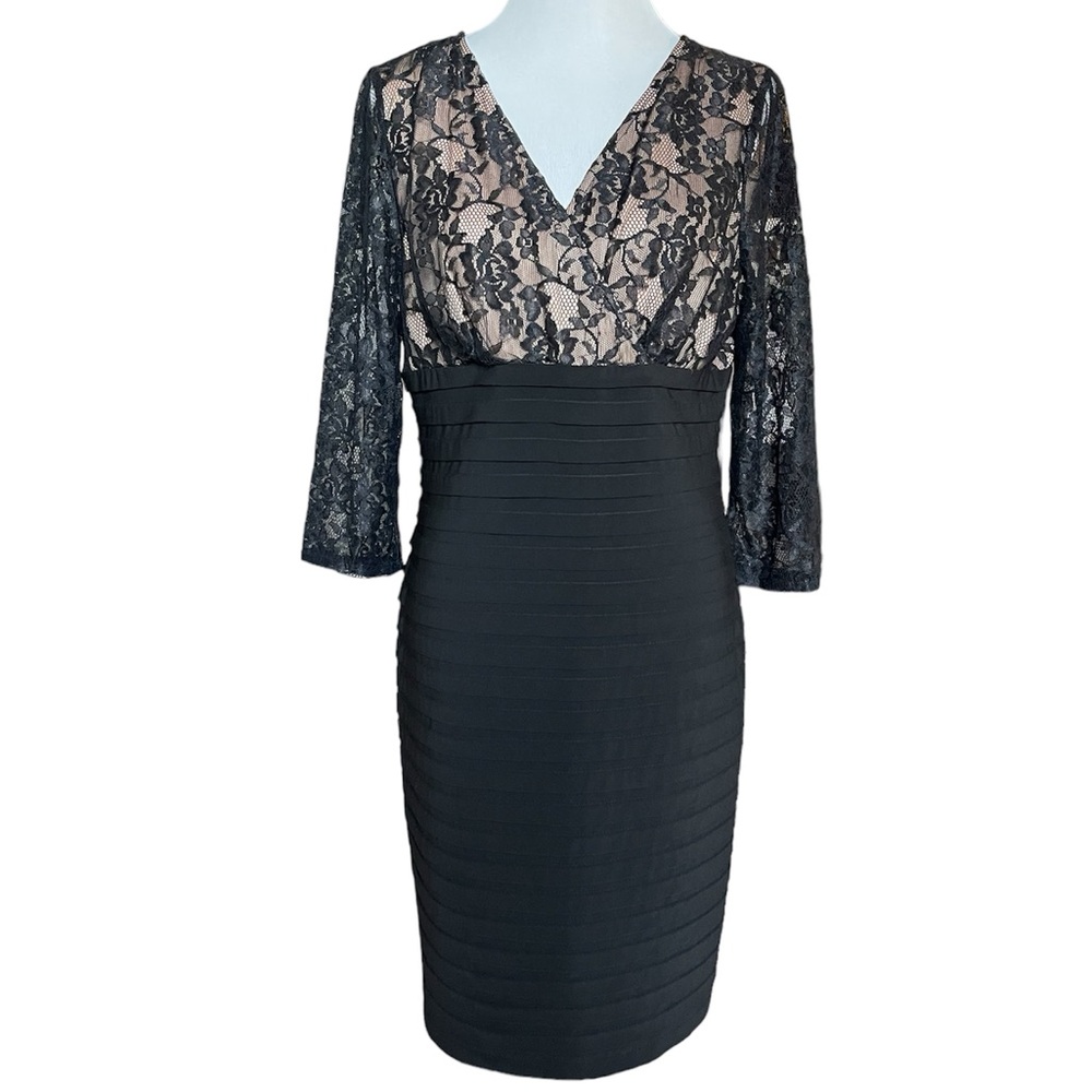 Adrianna Papell Black Lace Long Sleeve Dress